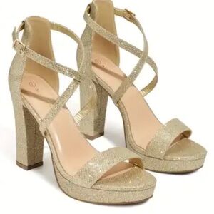 Glitter Block Heel Platform Sandals - Women